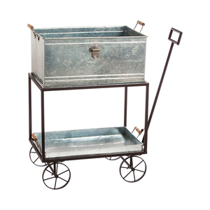 Juego de 3 Cubetas Redondas de Metal Galvanizado para Bebidas, con Soportes de Hierro Negro, Estilo Rústico Industrial, Venta al Por Mayor - Product Image 5