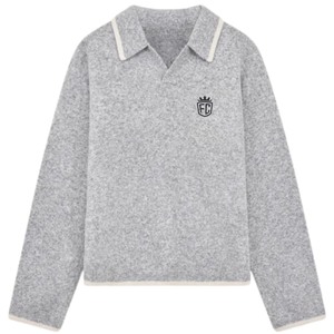 Pull en maille pour homme, gris, manches longues, col boutonné texturé, pull décontracté d'hiver, mélange de coton - Product Image 1
