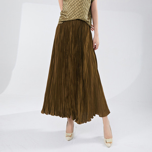 High-end Handmade Pleated <b>Skirt</b> Autumn 2025 New Drape Natural Waist A-line Loose Swing Midi Breathable Eco-Friendly Casual - Product Image 4