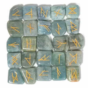 El mejor juego de Runas de Aguamarina de 25 piezas, cristales curativos caídos grabados, piedras preciosas talladas para Feng Shui, piedra de amor, juego de Runas de ágata - Product Image 1