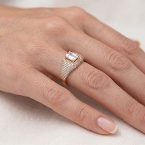Rose <b>Gold</b> <b>Cocktail</b> <b>Ring</b> With Asscher Cut Diamond Pyramid Luxury Women Engagement <b>Ring</b> - Product Image 4
