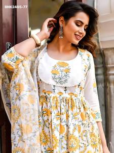 New Arrival Cotton <b>Blend</b> with Printed Design Anarkali Kurti-Pant & Dupatta Set Worldwide Supplier Exporter Woman Fashion - Product Image 5