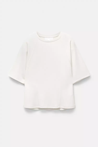 Sweat-shirt d'été formel écologique à manches courtes et épaules dénudées, col rond, en tissu mélange modal - Product Image 1
