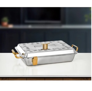 Plat à fondue en acier inoxydable argenté de qualité supérieure avec couvercle, plat rond décoratif parfait pour la maison, la cuisine et l'hôtel - Product Image 3