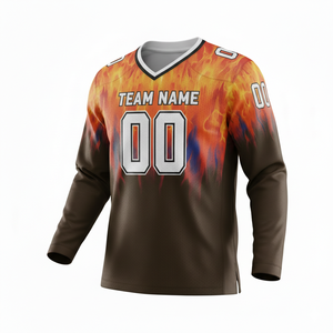 Maillot de football américain personnalisé unisexe pour adultes, manches longues, respirant, anti-UV, anti-bactérien, séchage rapide, grande taille, col en V, 100% coton - Product Image 4