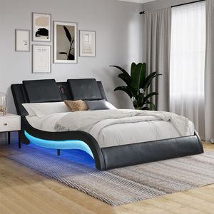 Queen-size in finta pelle piattaforma telaio a LED illuminazione Bluetooth musica RGB controllo dello schienale vibrazione massaggio curva Design - Product Image 1