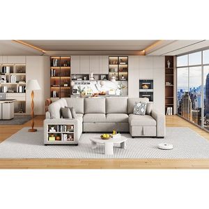 Divano Letto Sezionale a U da 109 Pollici con Due Porte USB e Chaise Longue Contenitore, Quattro Cuscini per il Soggiorno - Product Image 3