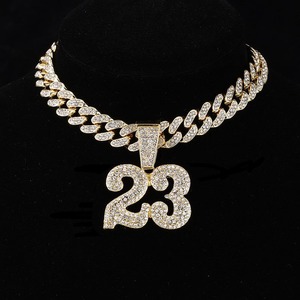 Nouveau Collier Cubain Tendance Numéro 23 avec Pendentif, en Alliage, Entièrement Sertie de Cristaux, Pendentif Ras du Cou Hipster, Bijou Personnalisé en Argent, Cadeau - Product Image 5