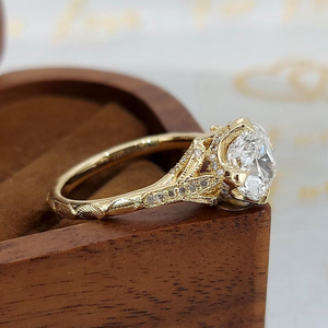 Luxury Yellow Gold Cushion Cut Diamond Engagement <b>Ring</b> Natural GIA Certified Classic Style <b>Solitaire</b> with Side Diamonds - Product Image 4