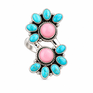 Pink Conch Kingman Mohave <b>Turquoise</b> Silver <b>Ring</b> Boho Cluster Statement Southwestern Gemstone Jewelry <b>Ring</b> for Her - Product Image 4