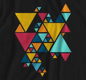 Camiseta Negra para Mujer con Estampado Geométrico Triangular Colorido, Cuello Redondo, Manga Corta, Informal, 100% Algodón, Transpirable, Corte Regular - Product Image 3