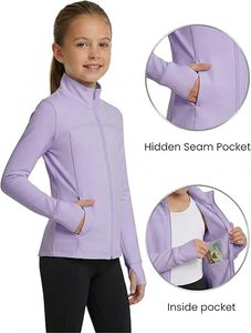 เสื้อแจ็คเก็ตซิปแขนยาวสีลาเวนเดอร์สำหรับเด็กผู้หญิง สำหรับการเต้นรำ วอร์มอัพ ฝึกซ้อม และการแสดงบนเวที - Product Image 2