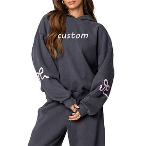 Sweat-shirt oversize pour femme avec impression de lettres personnalisée, épaules tombantes, streetwear décontracté d'hiver, polyester/coton, broderie unie - Product Image 1
