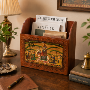 Porta Revistas de Madera Hecho a Mano |   Organizador de Periódicos Pintado al Estilo Rajasthani |   Estante de Almacenamiento Decorativo de Madera - Product Image 6