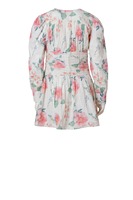 Robe mini en coton tissé style bohème écoresponsable, coupe trapèze, col en V, motif floral intégral, idéale pour les tenues décontractées et les vacances.