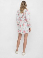 Robe mini en coton tissé style bohème écoresponsable, coupe trapèze, col en V, motif floral intégral, idéale pour les tenues décontractées et les vacances.