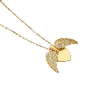 AMBER JEWELS T-2999 Collar con Colgante de Alas de Ángel Doradas, Moissanita con Engaste de Apertura, Cadena de Caja, Unisex, Uso Diario - Product Image 2