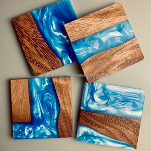 Posavasos de resina epoxi de arte antiguo hecho a mano con alfombrillas y almohadillas artesanales de madera - Product Image 1