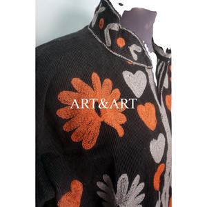 Indian Cotton Embroidery <b>Quilted</b> Jacket Autumn/Winter Women's Long Sleeve Mini Length Eco-Friendly Breathable - Product Image 1