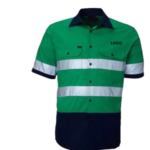 Visibility Reflective Work Shirt Men Polyester Short Sleeve Safety Uniform with Logo and <b>Silver</b> Stripes Yellow Blue Orange Gree - Product Image 5
