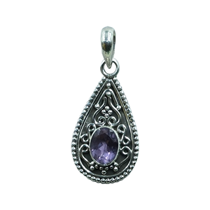 Colgante de Plata de Ley 925 con Amatista en Forma de Lágrima, Hecho a Mano, Filigrana Vintage, Joyería con Gema Púrpura, Regalo de Navidad para Mujer - Product Image 1
