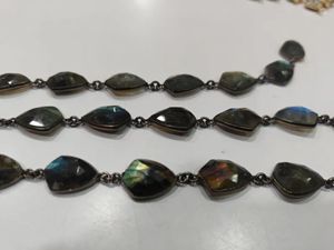 Chaîne de connecteurs à facettes en labradorite naturelle, forme fantaisie, 10-15 mm, en laiton, pour la fabrication de bijoux, vendue au mètre - Product Image 3