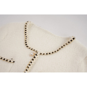 Women's Wool Acrylic <b>Cardigan</b> Elegant Solid Color Full Sleeve Button Up Winter <b>Thick</b> Knitted Short Coat With Pockets - Product Image 2