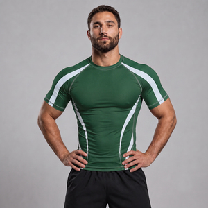 Rashguard à manches courtes sublimé de haute qualité, personnalisable avec votre propre logo, pour hommes, MMA, BJJ, Rashguard de compression - Product Image 5