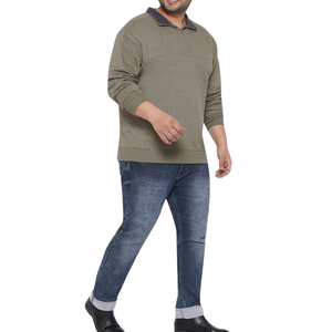 Sudadera Casual de Hombre Tallas Grandes, Tejida a Cuadros, Ajuste Regular, Spandex/Poliéster, Verde Oliva Oscuro, Media Cremallera, ODM - Product Image 6