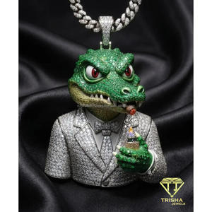 Pendentif de luxe vert en forme d'animal avec diamant de laboratoire, en argent sterling 925, style hip-hop glacé - Product Image 4