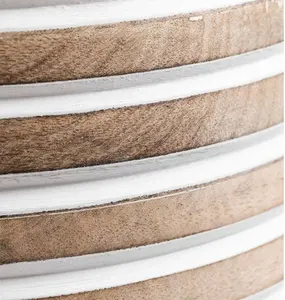 Vase en bois artisanal avec rayures blanches horizontales, décoration rustique pour la maison, texture naturelle, pièce d'appoint minimaliste pour l'intérieur - Product Image 3