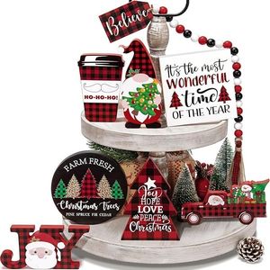 Set di 8 Decorazioni Natalizie a Più Livelli per Interni, Segnaposto in Legno 'Buon Natale' per Tavolo, Set Decorativo per Feste - Product Image 1