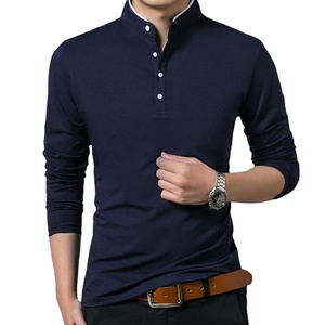 Camiseta personalizada de peso pesado para hombre, cómoda, precio al por mayor, camisetas de manga completa sólidas con cuello - Product Image 1