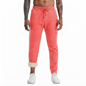 High Quality DROGEN EXPORT Men's Fleece Lined Sweatpants Sherpa Spring Drawstring Closure Anti-Pilling Joggers Coral Red Pants - Product Image 1