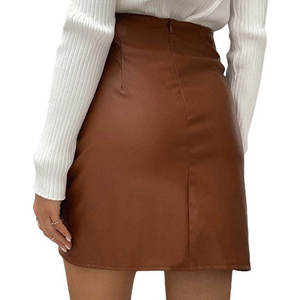 New Arrival Satin Skirt Womens A Line Pleated Satin High Waist Zipper <b>Mini</b> Short Skirt Vintage High Waist Genuine Leather Sheeps - Product Image 4