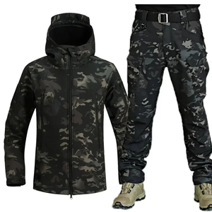 Ensemble de vêtements tactiques imperméables en coton sergé camouflage pour hommes, veste à capuche multi-poches, pantalon en polaire, chasse en plein air - Product Image 2