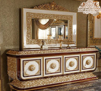 Royal White Gold Dressing Table Set European Style Vanity Set with Mirror Exquisite Dresser and Mirror Set with Stool