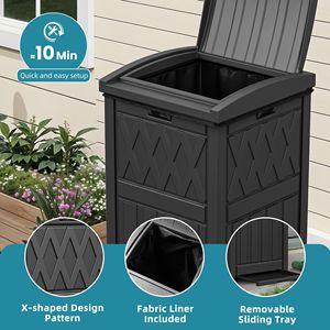 Bote de Basura para Exteriores de Resina Impermeable de 32 Galones con Tapa y Bandeja Recolectora para Patio, Jardín o Terraza, Color Negro - Product Image 4