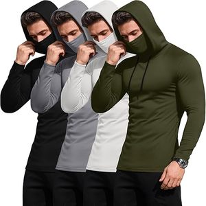 Paquete de 4 Sudaderas con Capucha de Compresión para Hombre, con Máscara, Manga Larga, para Entrenamiento, Deporte, Capa Base Activa, para Correr - Product Image 1