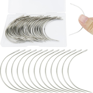 50Pcs Bulk Silver Stainless Steel C-Curve Weaving <b>Needles</b> Set Durable Lightweight Compact Storage <b>Case</b> High Strength Sewing Tool - Product Image 1
