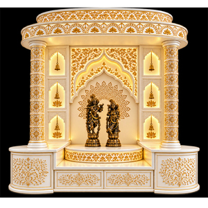 Large Modern Marble-Look Wooden <b>Mandir</b> <b>for</b> <b>Pooja</b> Room Traditional Brass <b>Mandir</b> With Golden Embossing <b>For</b> <b>Pooja</b> Room Storage USA - Product Image 1