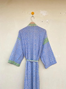 Bata de baño Vintage de alta calidad para mujer, estampado Floral, cuello en V, cremallera, manga completa en tela de algodón - Product Image 4