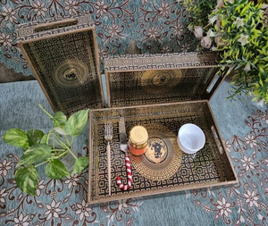 Luxury MDF Printed Serving Tray Set of 3 Decorative & Durable Wooden Trays for Dining, Kitchen, <b>Coffee</b> <b>Table</b>, Home & Office Use - Product Image 3