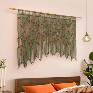 Tapiz de macramé de gran tamaño inspirado en la naturaleza, ideal para la sala de estar, el dormitorio y la decoración interior de estilo ecológico, procedente de la India. - Product Image 1