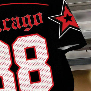 Camiseta de fútbol americano de malla bordada roja y negra al por mayor, con logo personalizado, ropa deportiva, camiseta de juego de temporada, servicio OEM cosido - Product Image 5