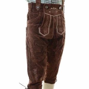 Lederhosen en cuir marron pour homme avec broderie, taille haute, style décontracté, style automne - Product Image 2