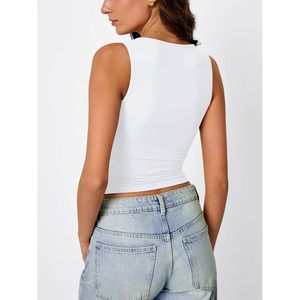 Camisetas sin mangas cortas de doble forro a la moda para mujer, ropa básica de moda de verano de punto suave para mujer Queen para primavera 2025 - Product Image 4