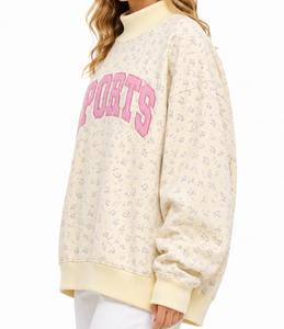 Sudadera de punto para mujer, cuello redondo, oversize, con estampado floral de tigre y letras deportivas, color rosa, corte regular, para uso casual de otoño, 180g Puff - Product Image 3