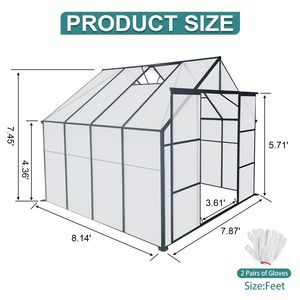 Serre en polycarbonate 8x8 pieds à double porte, base surélevée en aluminium robuste, pour jardins extérieurs - Product Image 4