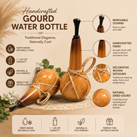 Gourde artisanale séchée traditionnelle en calebasse, style Zen Asiatique Indien, avec poignée de transport, écologique, portable, pour l'extérieur et la maison